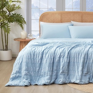image:imageCozy Bliss Seersucker Cooling Comforter Queen Size QMax 045 Reversible Lightweight Cooling Blanket Breathable Silk Smooth Summer Bedding Quilt for Hot Sleepers Night Sweats Dark GreyCold Blue