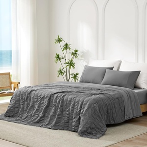 image:imageCozy Bliss Seersucker Cooling Comforter Queen Size QMax 045 Reversible Lightweight Cooling Blanket Breathable Silk Smooth Summer Bedding Quilt for Hot Sleepers Night Sweats Dark GreyVertical Striped Grey