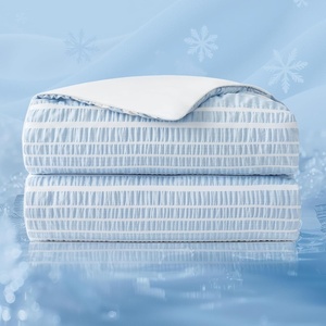 image:imageCozy Bliss Seersucker Cooling Comforter Queen Size QMax 045 Reversible Lightweight Cooling Blanket Breathable Silk Smooth Summer Bedding Quilt for Hot Sleepers Night Sweats Dark GreyCationic Dyed Blue