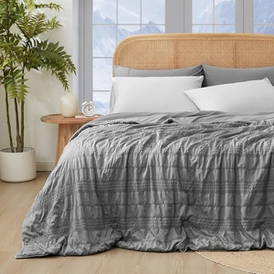 image:imageCozy Bliss Seersucker Cooling Comforter Queen Size QMax 045 Reversible Lightweight Cooling Blanket Breathable Silk Smooth Summer Bedding Quilt for Hot Sleepers Night Sweats Dark GreyDark Grey